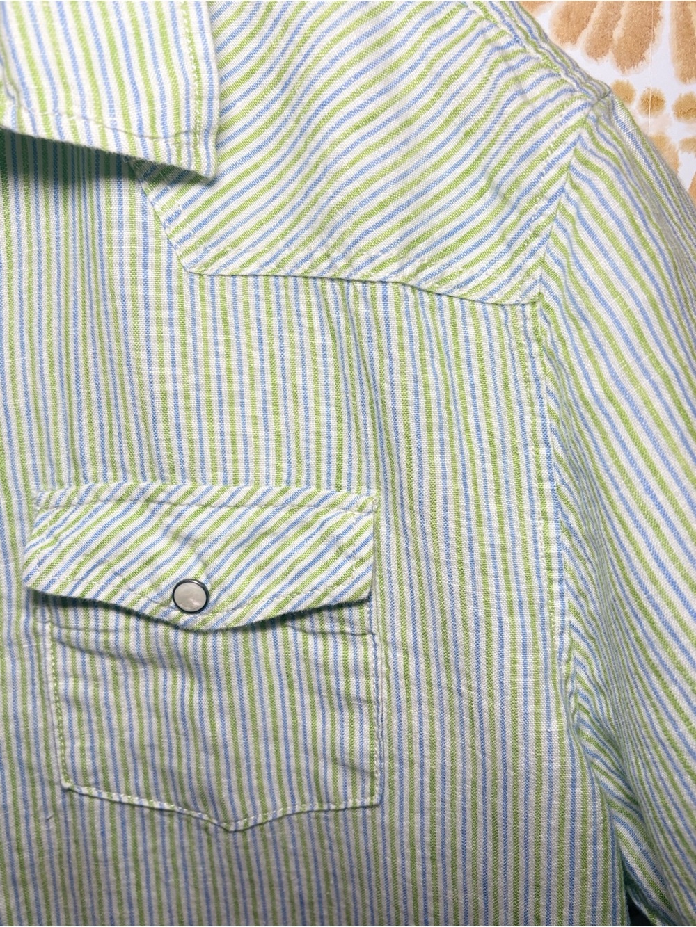 100% Linen Coastal Stripe Button-Up Shirt | Euro Summer Resort Casual - Picture 7 of 8